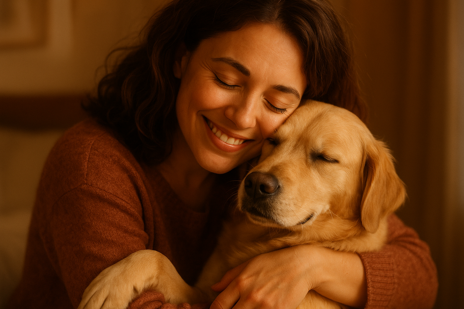 A woman hugging her dog showing unconditional love...click here.