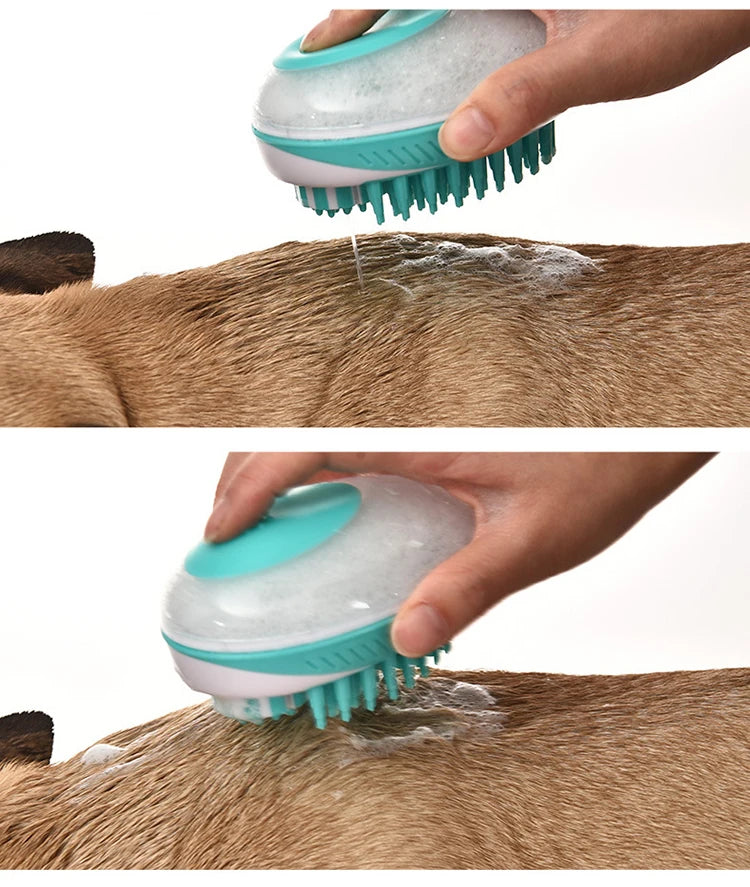 2-in-1 Pet Bath Brush | Silicone Dog & Cat Shampoo Massage Grooming Tool