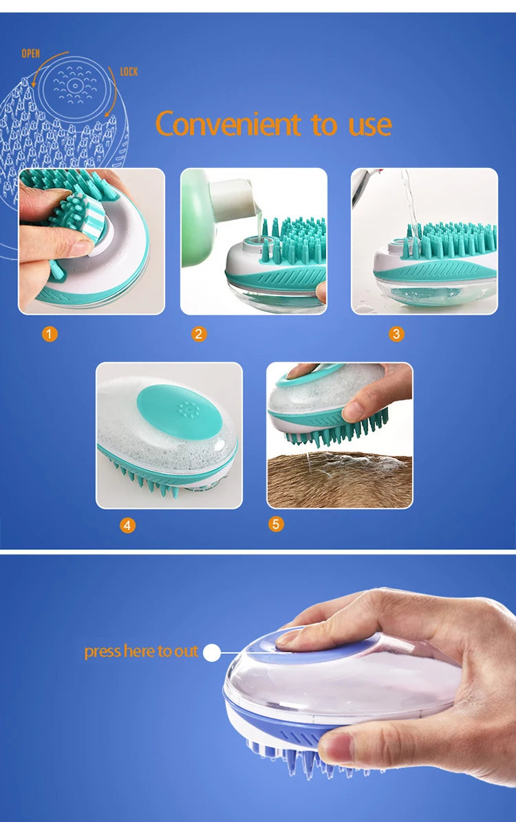 2-in-1 Pet Bath Brush | Silicone Dog & Cat Shampoo Massage Grooming Tool