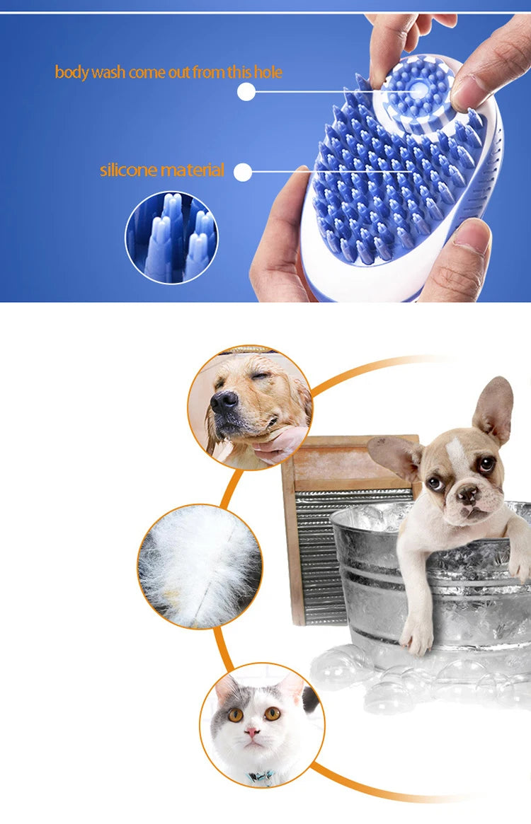 2-in-1 Pet Bath Brush | Silicone Dog & Cat Shampoo Massage Grooming Tool