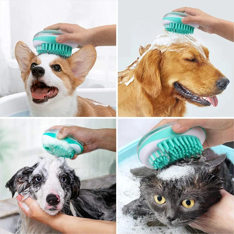 2-in-1 Pet Bath Brush | Silicone Dog & Cat Shampoo Massage Grooming Tool