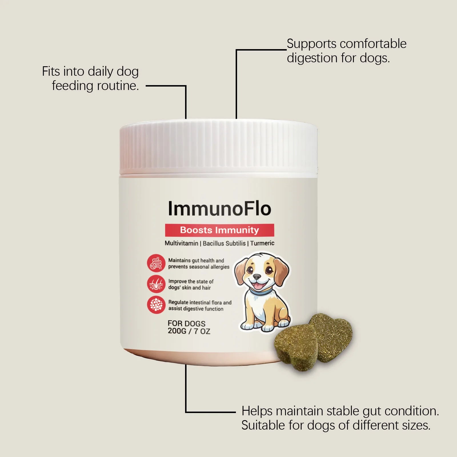 Dog Multivitamin Chews | Daily Immunity & Coat Support Supplement with Turmeric