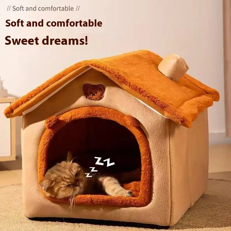 All Season Dog House Bed | Removable Washable Warm Pet House for Small Dogs & Cats