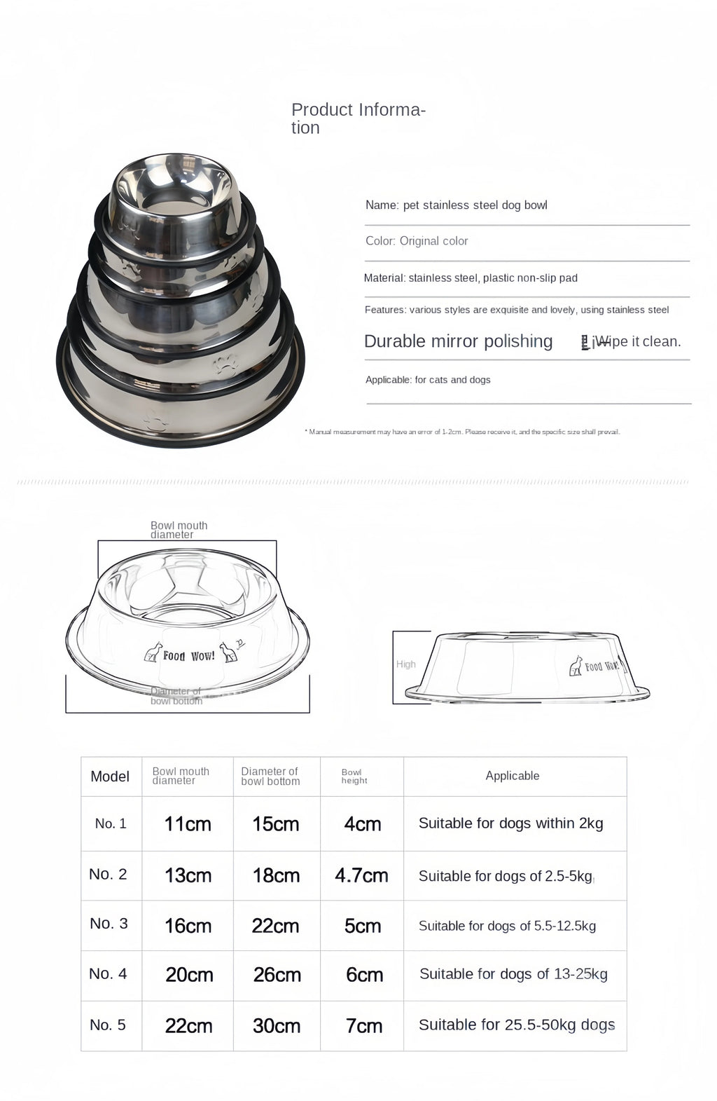 Stainless Steel Pet Bowl | Durable Dog & Cat Feeding & Water Bowl (6 Sizes)