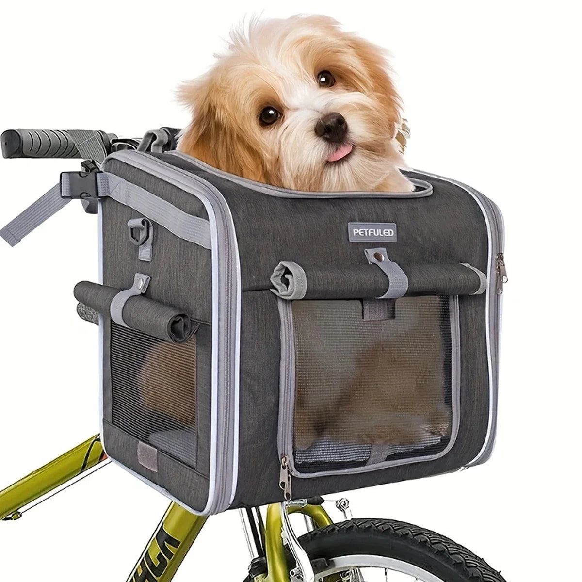 Expandable Pet Bike Carrier Backpack | Soft Dog & Cat Travel Basket with 4 Doors
