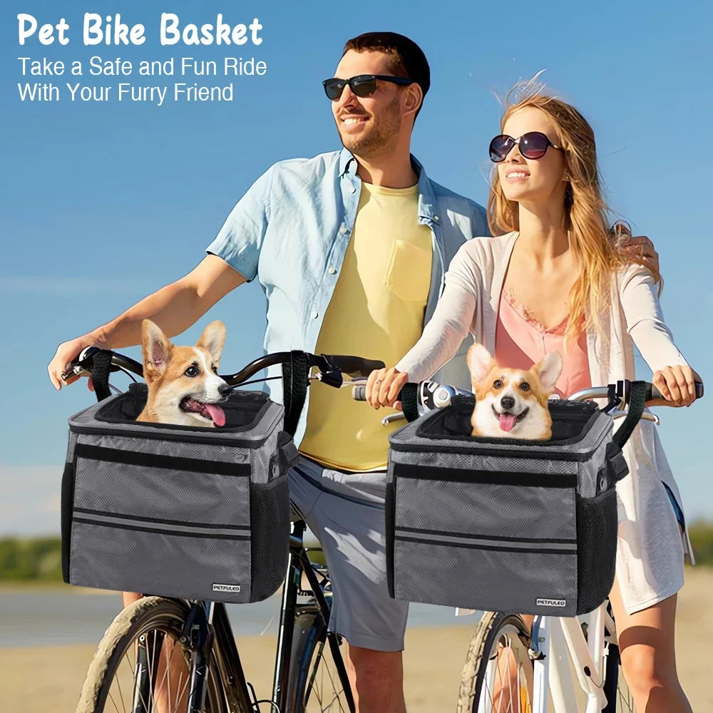 Expandable Pet Bike Carrier Backpack | Soft Dog & Cat Travel Basket with 4 Doors