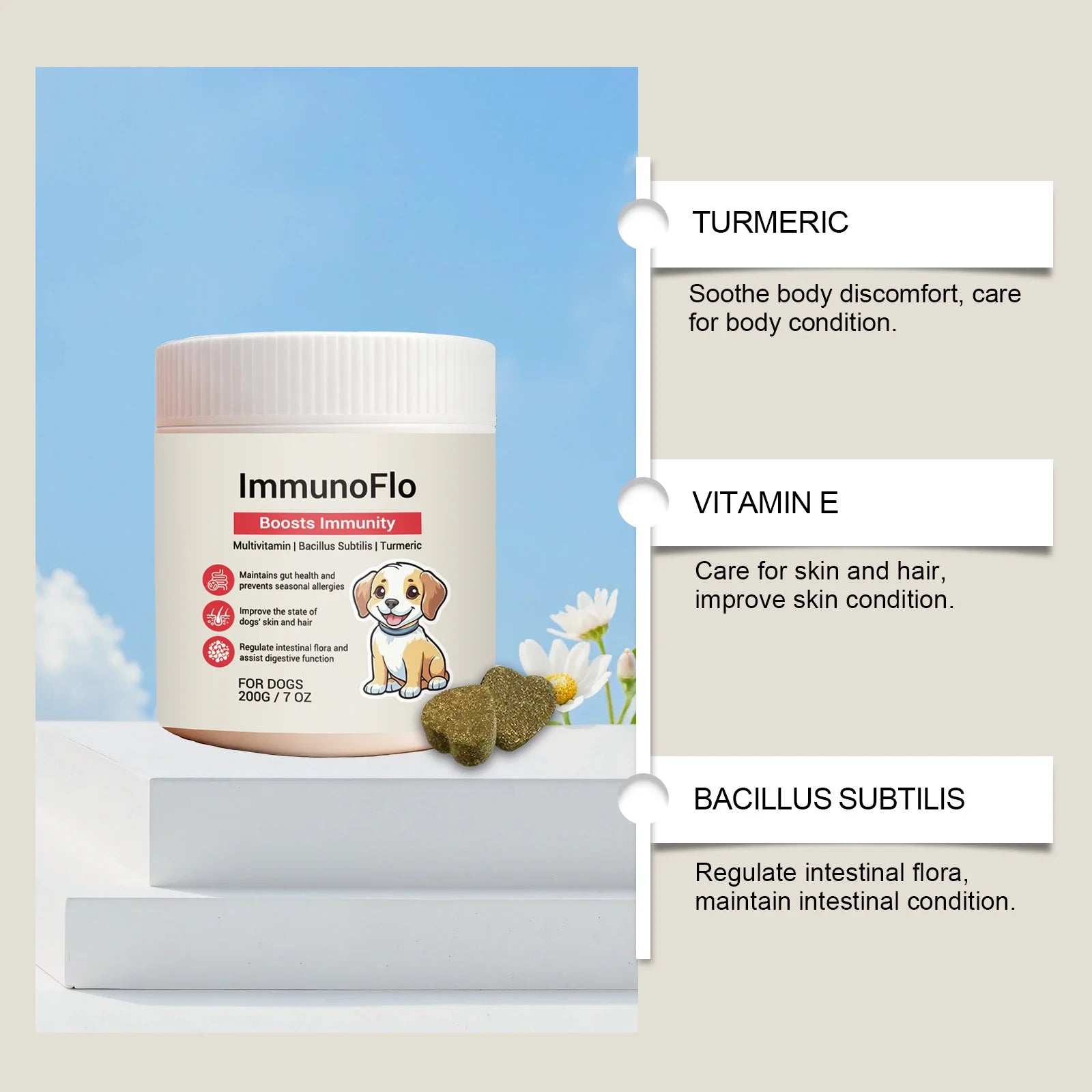 Dog Multivitamin Chews | Daily Immunity & Coat Support Supplement with Turmeric
