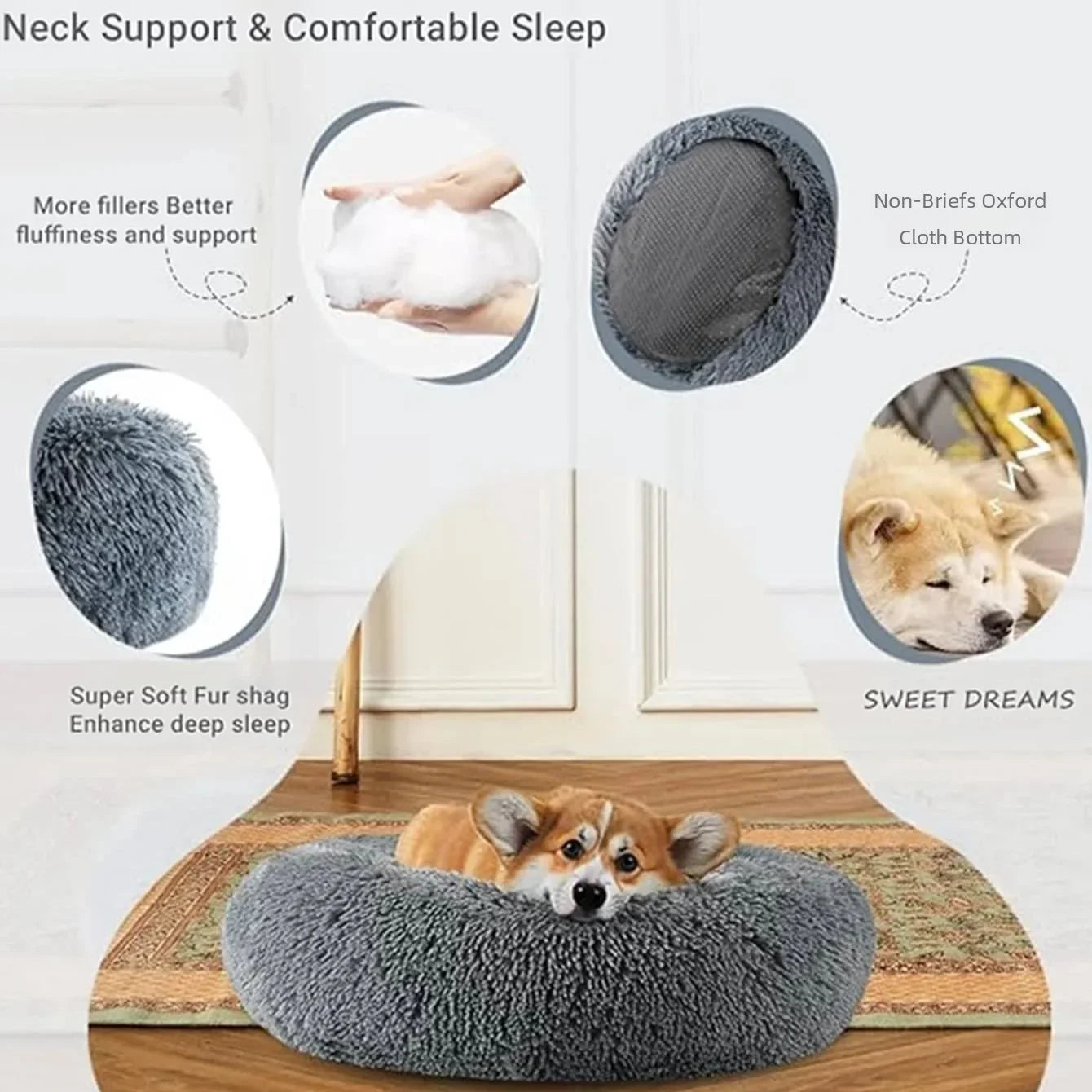 Calming Donut Dog Bed | Super Soft Plush Pet Bed for Small, Medium & Large Dogs