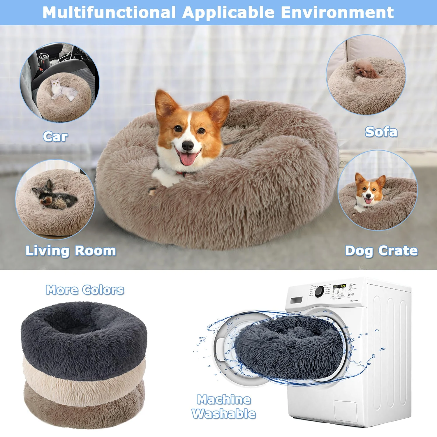 Calming Donut Dog Bed | Super Soft Plush Pet Bed for Small, Medium & Large Dogs