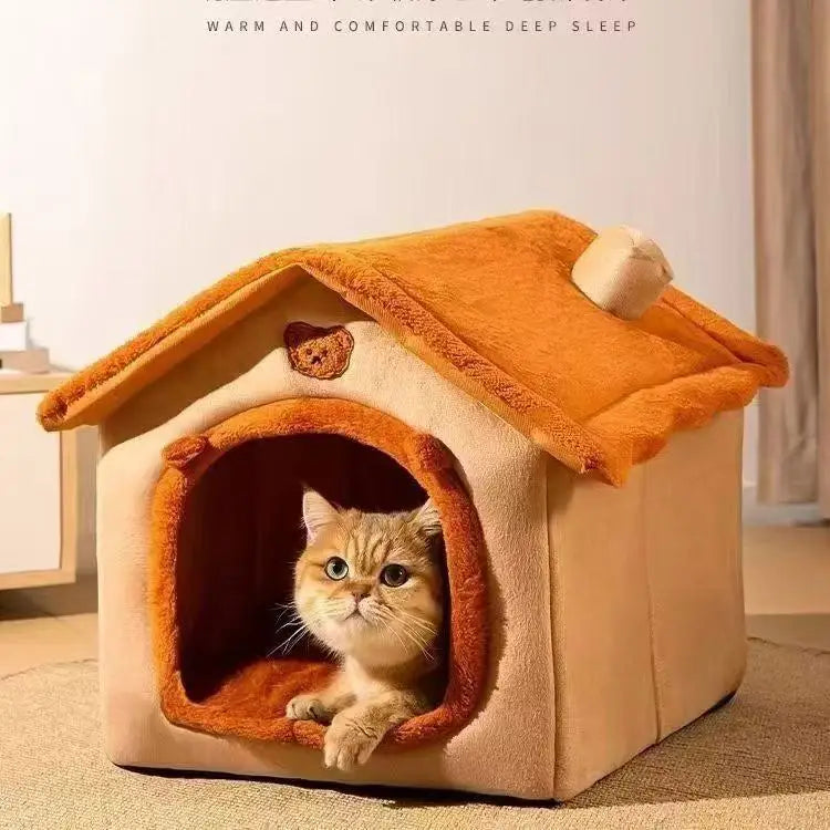 All Season Dog House Bed | Removable Washable Warm Pet House for Small Dogs & Cats