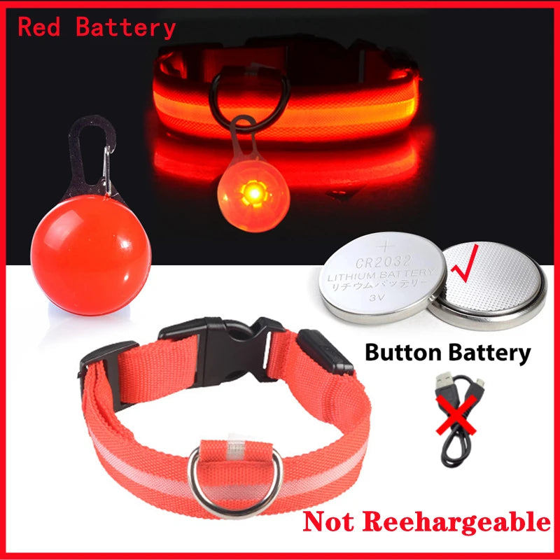 Luxury LED Dog Collar | USB Rechargeable Glow Light Safety Collar with Pendant