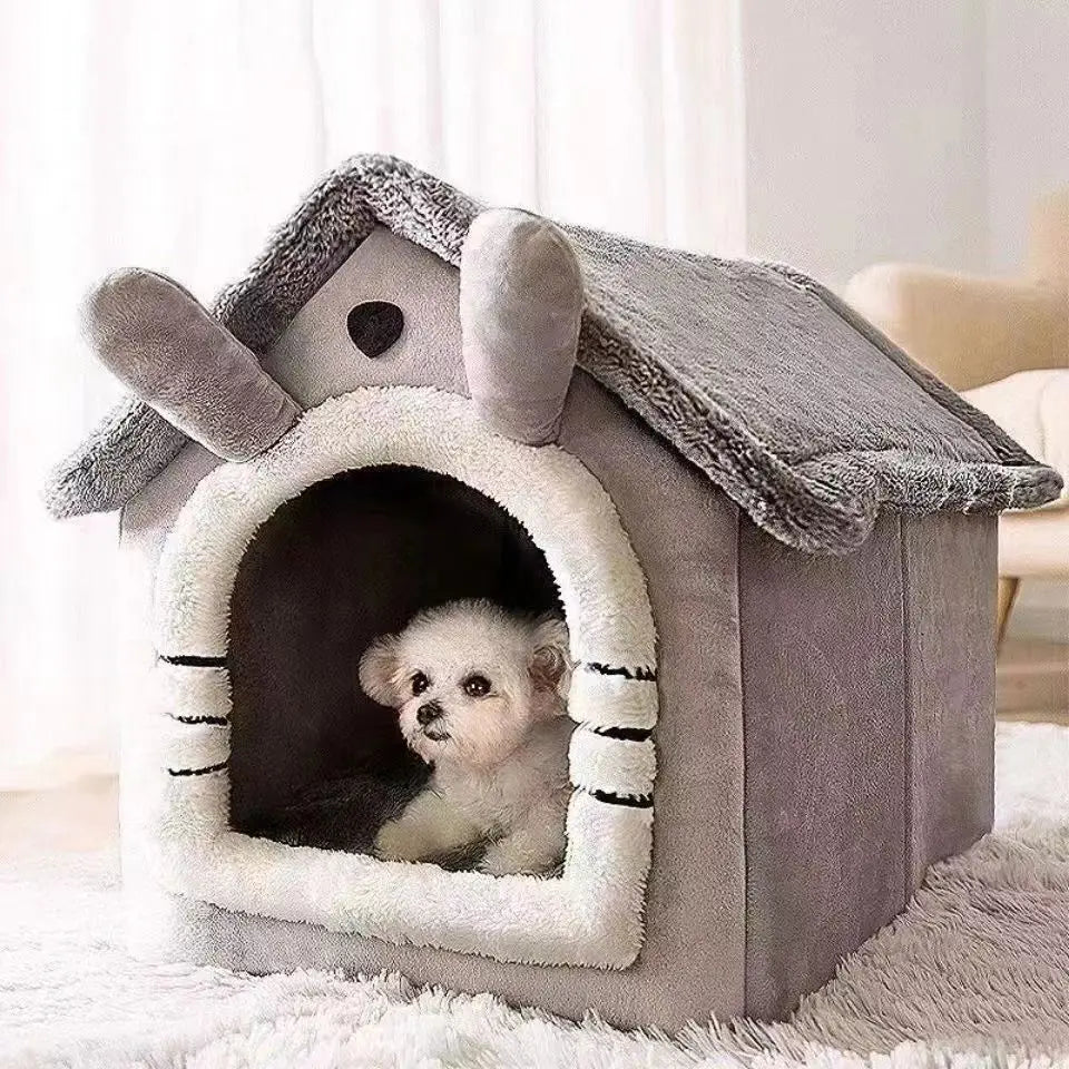 All Season Dog House Bed | Removable Washable Warm Pet House for Small Dogs & Cats