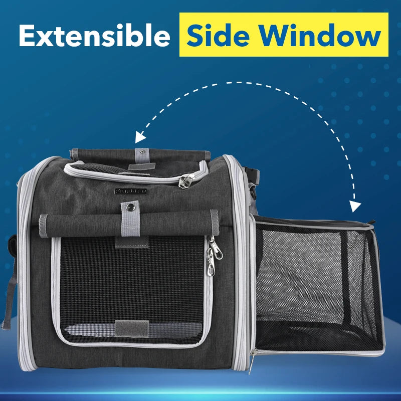 Expandable Pet Bike Carrier Backpack | Soft Dog & Cat Travel Basket with 4 Doors