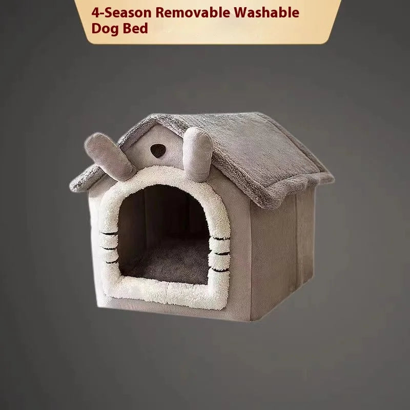 All Season Dog House Bed | Removable Washable Warm Pet House for Small Dogs & Cats