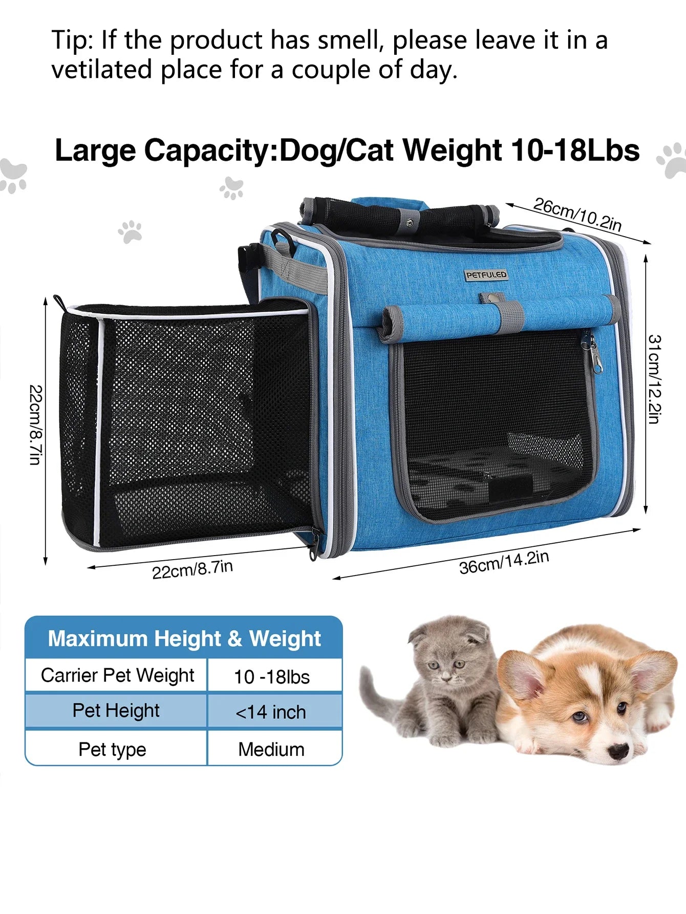 Expandable Pet Bike Carrier Backpack | Soft Dog & Cat Travel Basket with 4 Doors