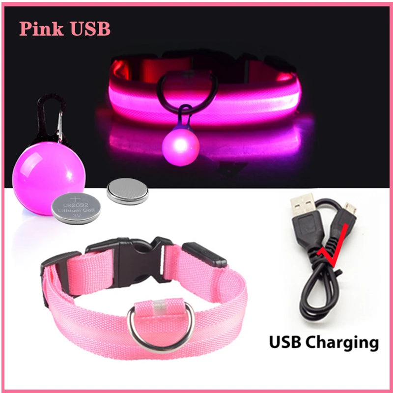 Luxury LED Dog Collar | USB Rechargeable Glow Light Safety Collar with Pendant