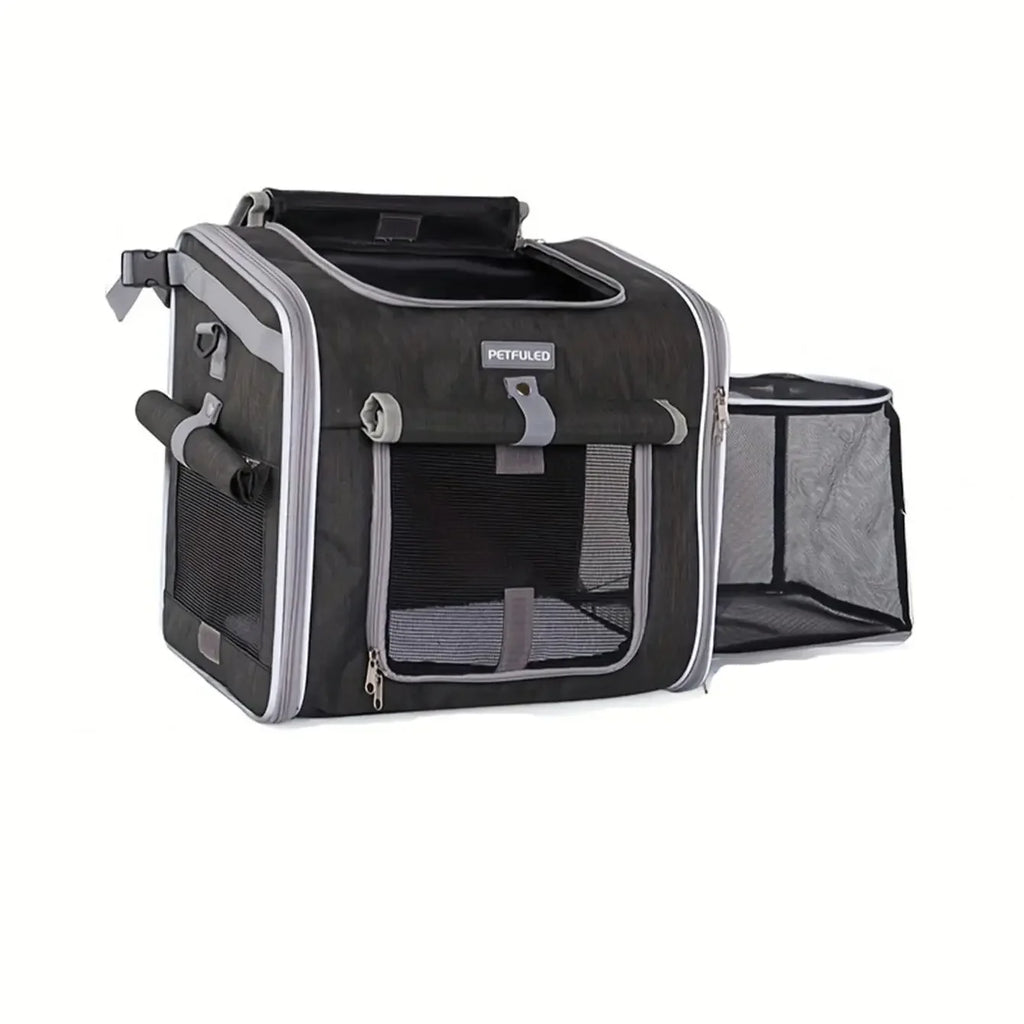 Expandable Pet Bike Carrier Backpack | Soft Dog & Cat Travel Basket with 4 Doors