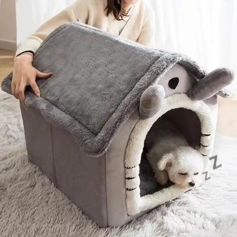 All Season Dog House Bed | Removable Washable Warm Pet House for Small Dogs & Cats