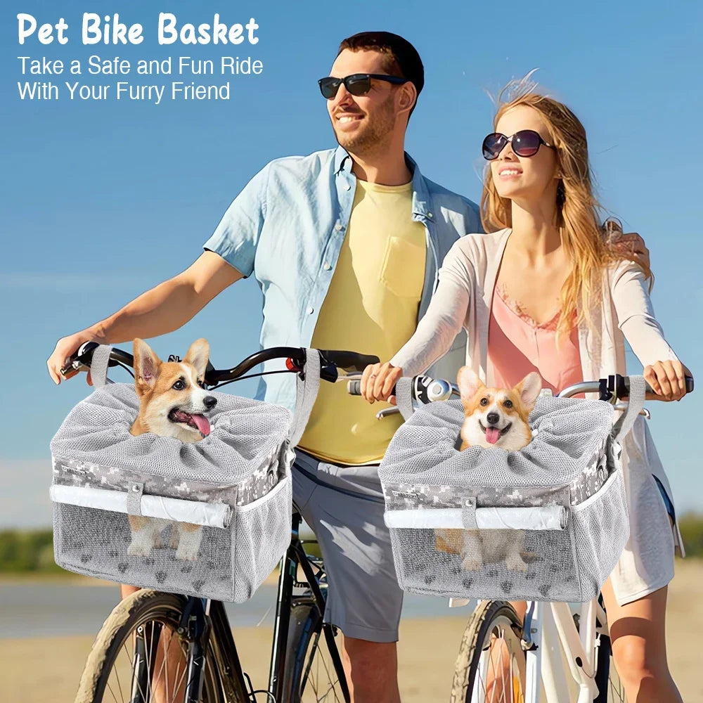 Expandable Pet Bike Carrier Backpack | Soft Dog & Cat Travel Basket with 4 Doors