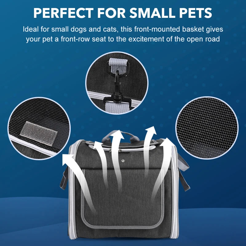 Expandable Pet Bike Carrier Backpack | Soft Dog & Cat Travel Basket with 4 Doors