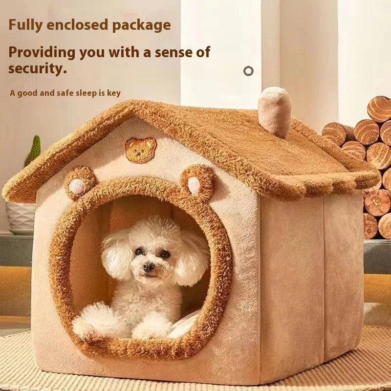 All Season Dog House Bed | Removable Washable Warm Pet House for Small Dogs & Cats