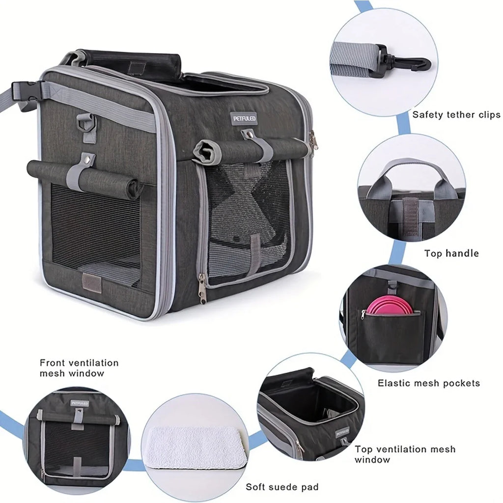 Expandable Pet Bike Carrier Backpack | Soft Dog & Cat Travel Basket with 4 Doors