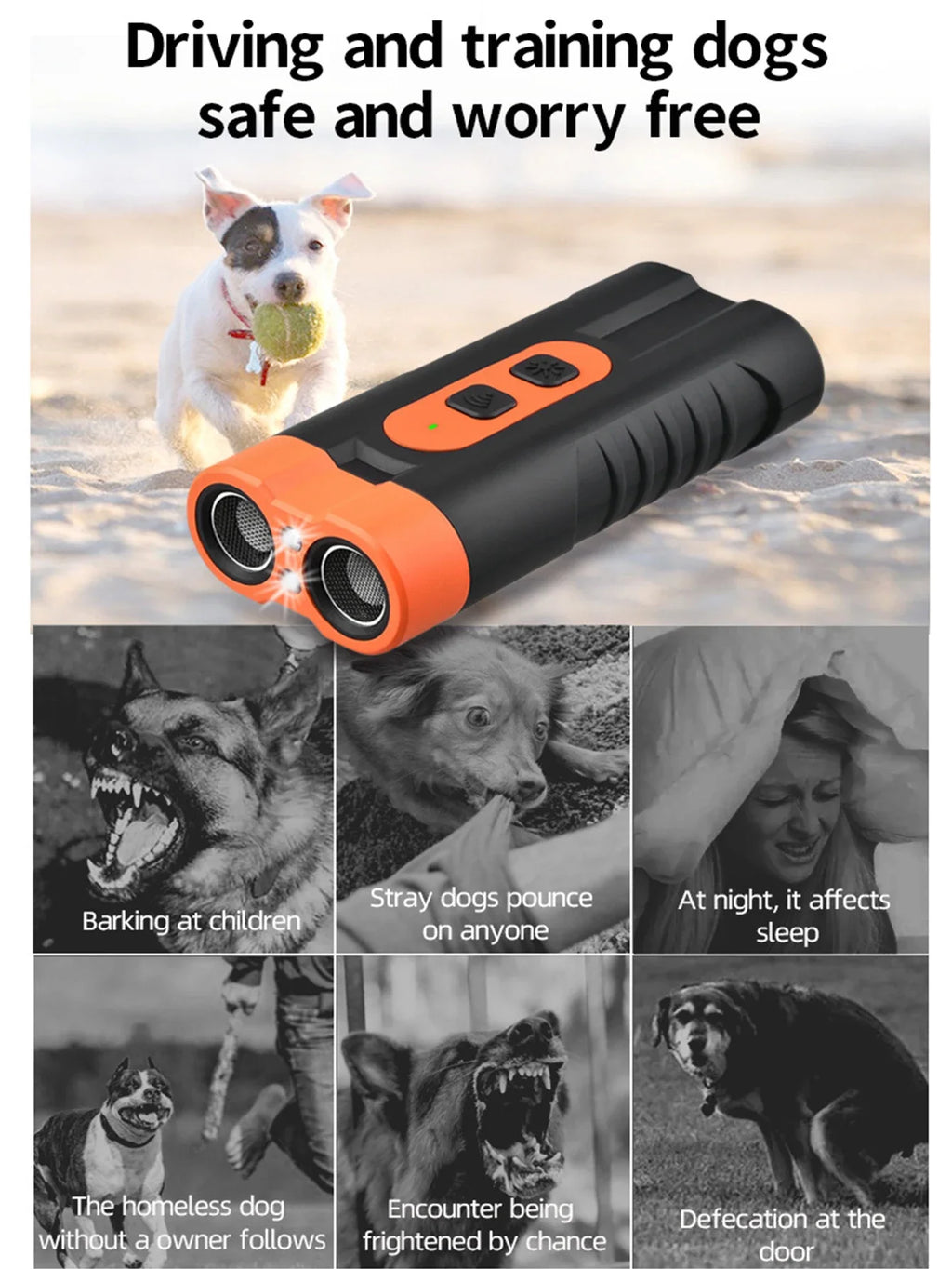 3-in-1 Ultrasonic Dog Repeller & Anti-Barking Trainer – Portable Handheld Pet Behaviour Control Device