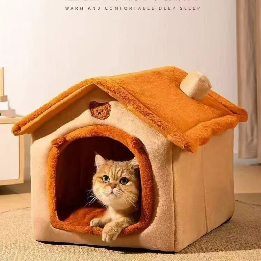 All Season Dog House Bed | Removable Washable Warm Pet House for Small Dogs & Cats